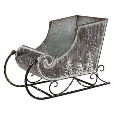 Embossed Snowy Pine Tree Metal Sleigh, Large - The Fox Decor